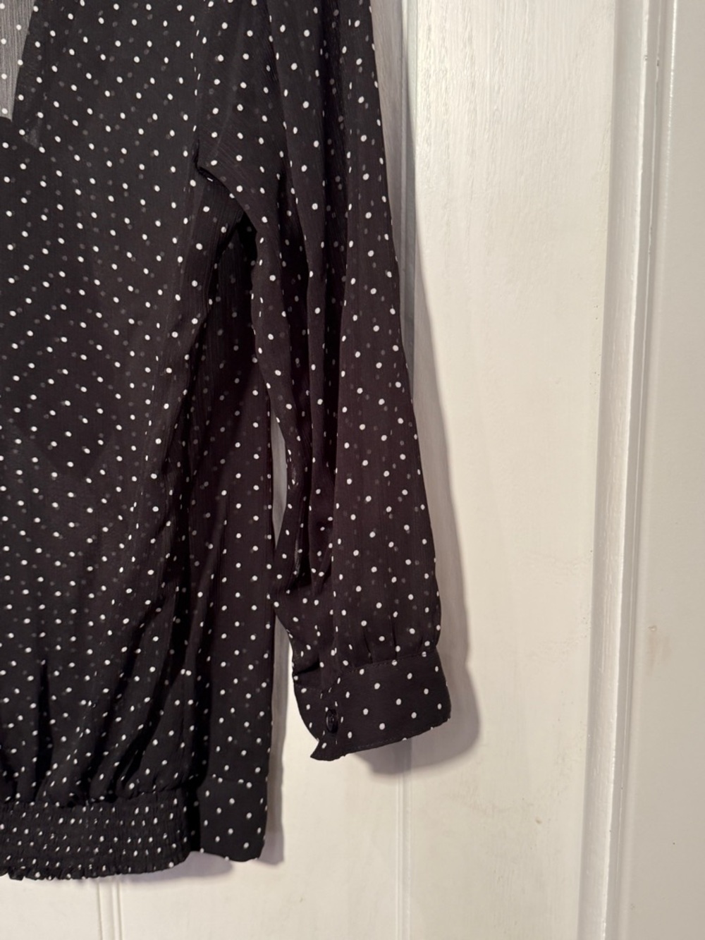 The Limited XS Sheer Polka Dot Blouse Tie Neck Chic Office Top - Picture 8 of 14